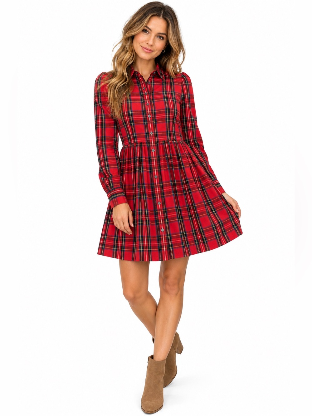 J- Crew Red Plaid Button-Front Shirt Dress